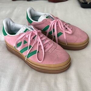 Pink platform adidas gazelle’s